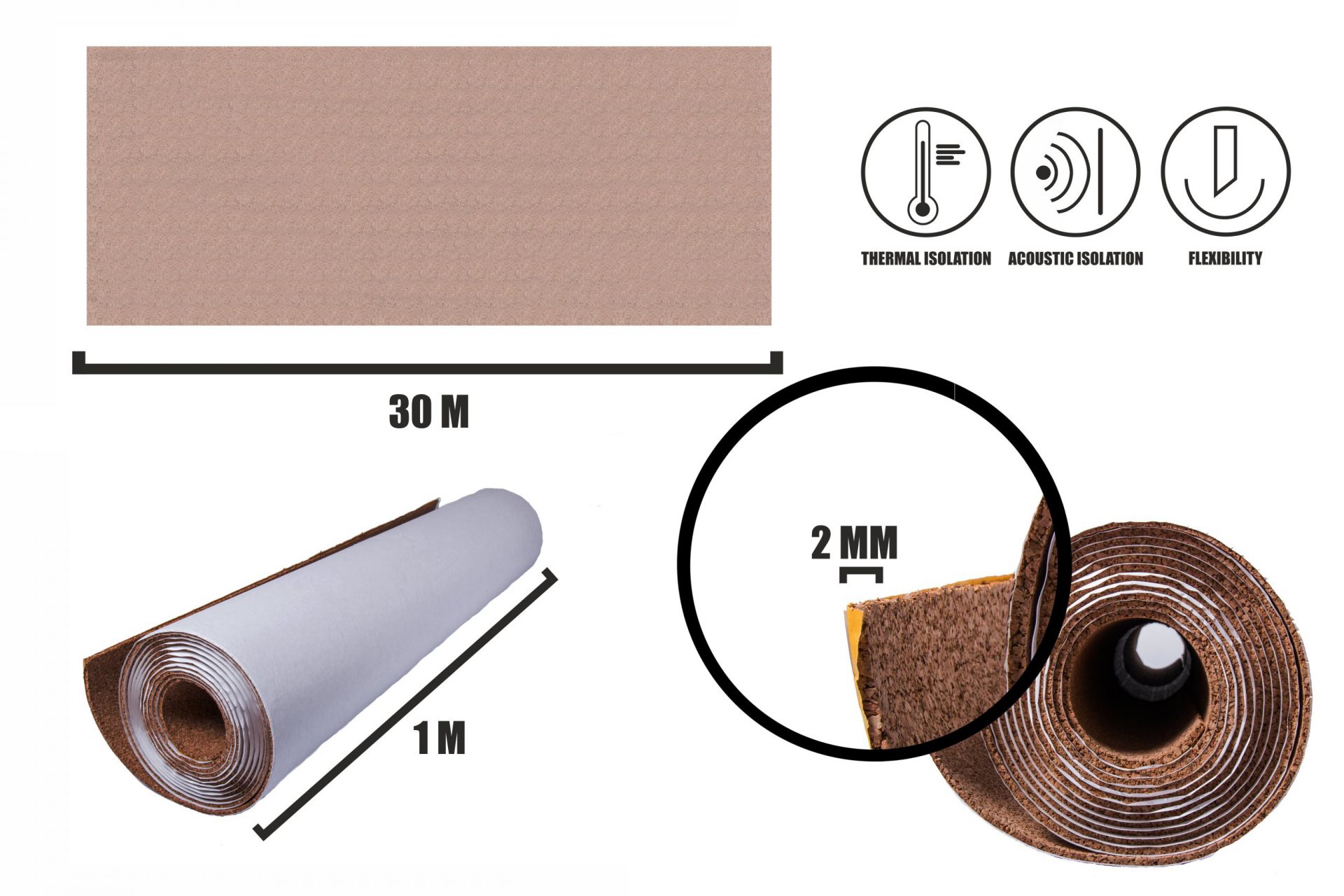 Rouleau de liège adhésif 3 mm - Solution flexible et à petit prix